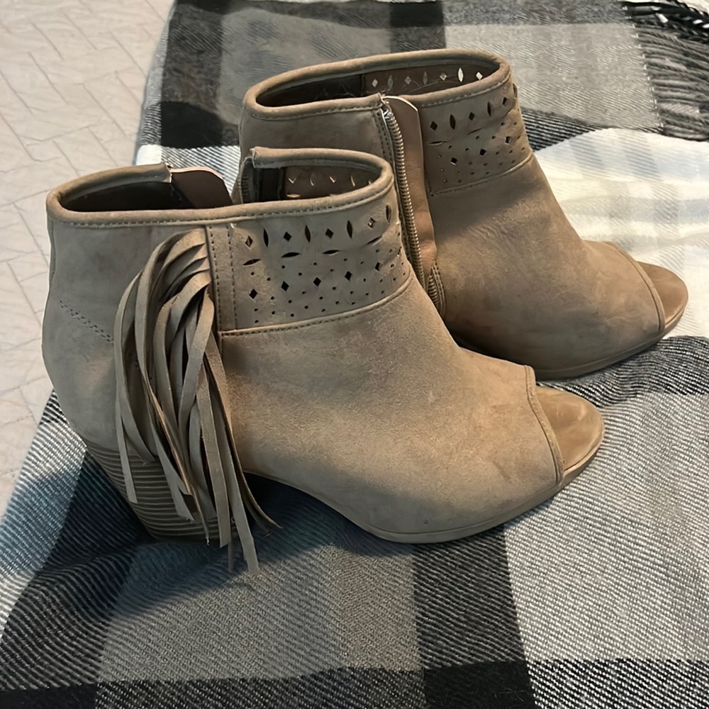 Suede open toe booties